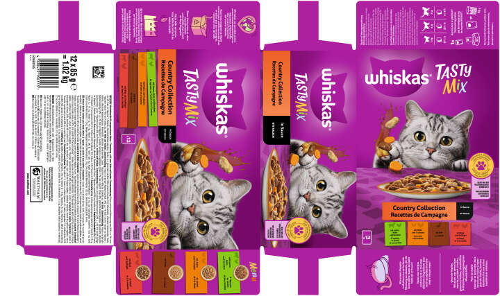whiskas Katzen-Nassfutter TASTY MIX Portionsbeutel Multipack Country Collection in Sauce 12 x 85g